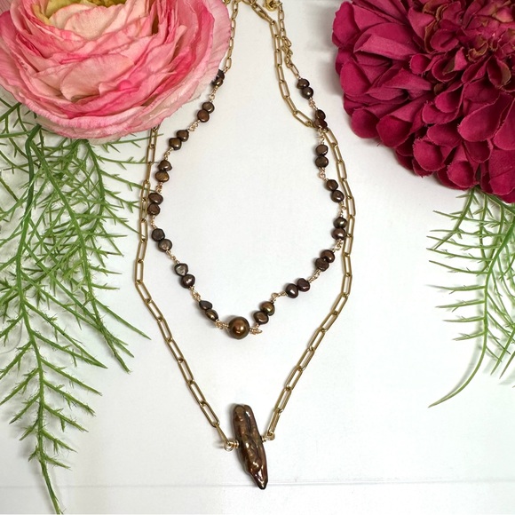 NEW⚜️Biwa Chocolate Freshwater Pearl Chain Necklace - Picture 4 of 7